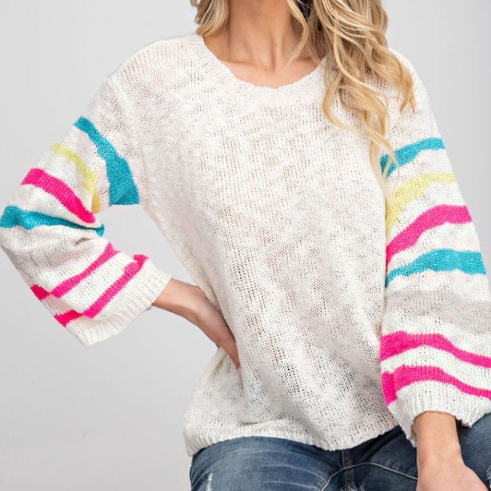 Striped Sleeve Sheer Sweater - Picture 4 of 7